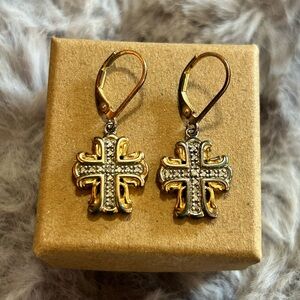 Vintage Ross Simons genuine diamond 925 sterling gold vermeil cross earrings